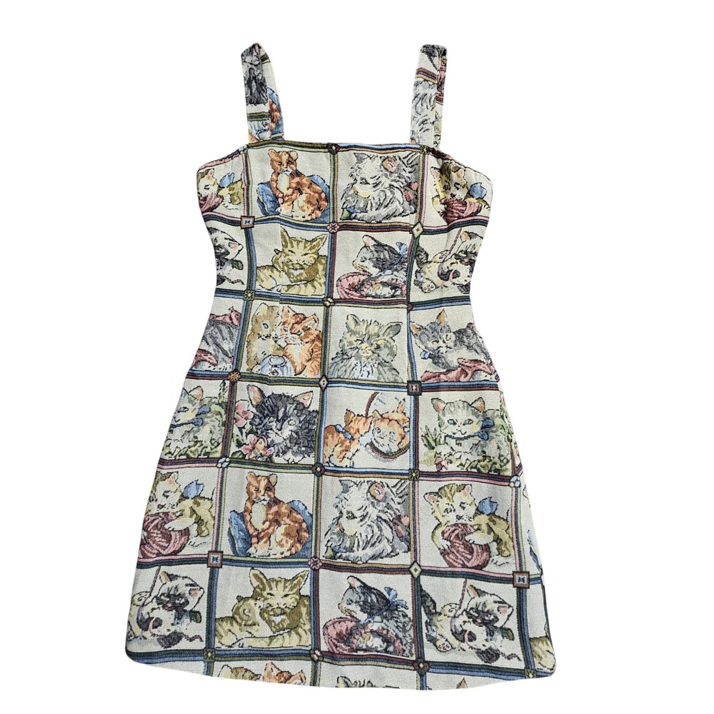 Cider Cider Cat Lover Dress XS Tapestry Sleeveless Kitten Print Retro Whimsy